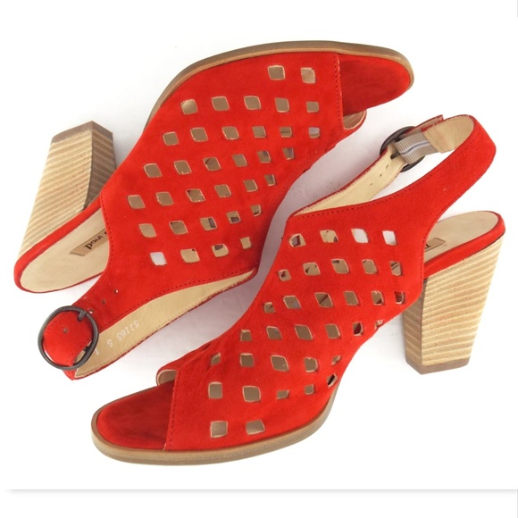 New PAUL GREEN Red Laser Cut Suede Leather Chunk Heels UK5/US7.5 - Picture 5 of 8